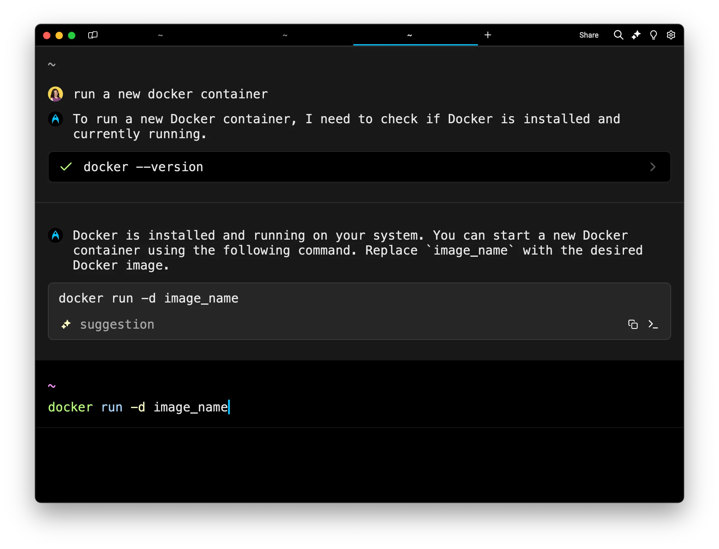 Agent Mode makes a suggestion to run a command.